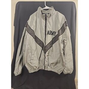 US Army IPFU Jacket Mens Medium Long Gray Nylon Full Zip Mesh Lined Windbreaker